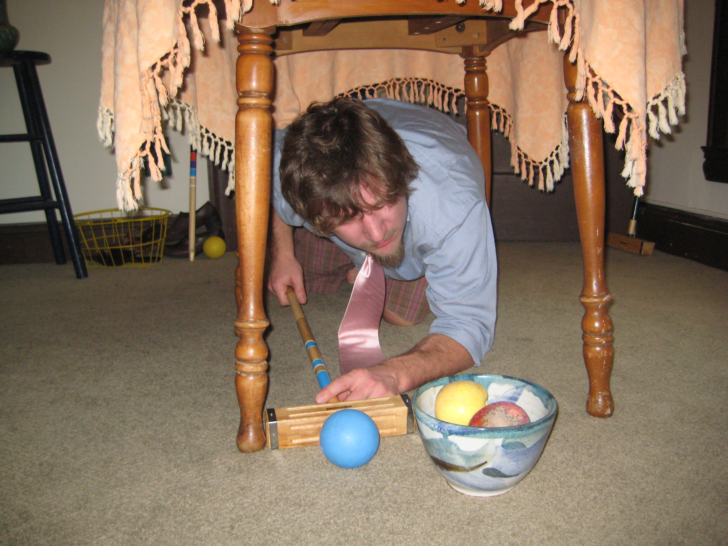 Unconventional techniques may be required to navigate around obstacles, such as bowls of fruit.