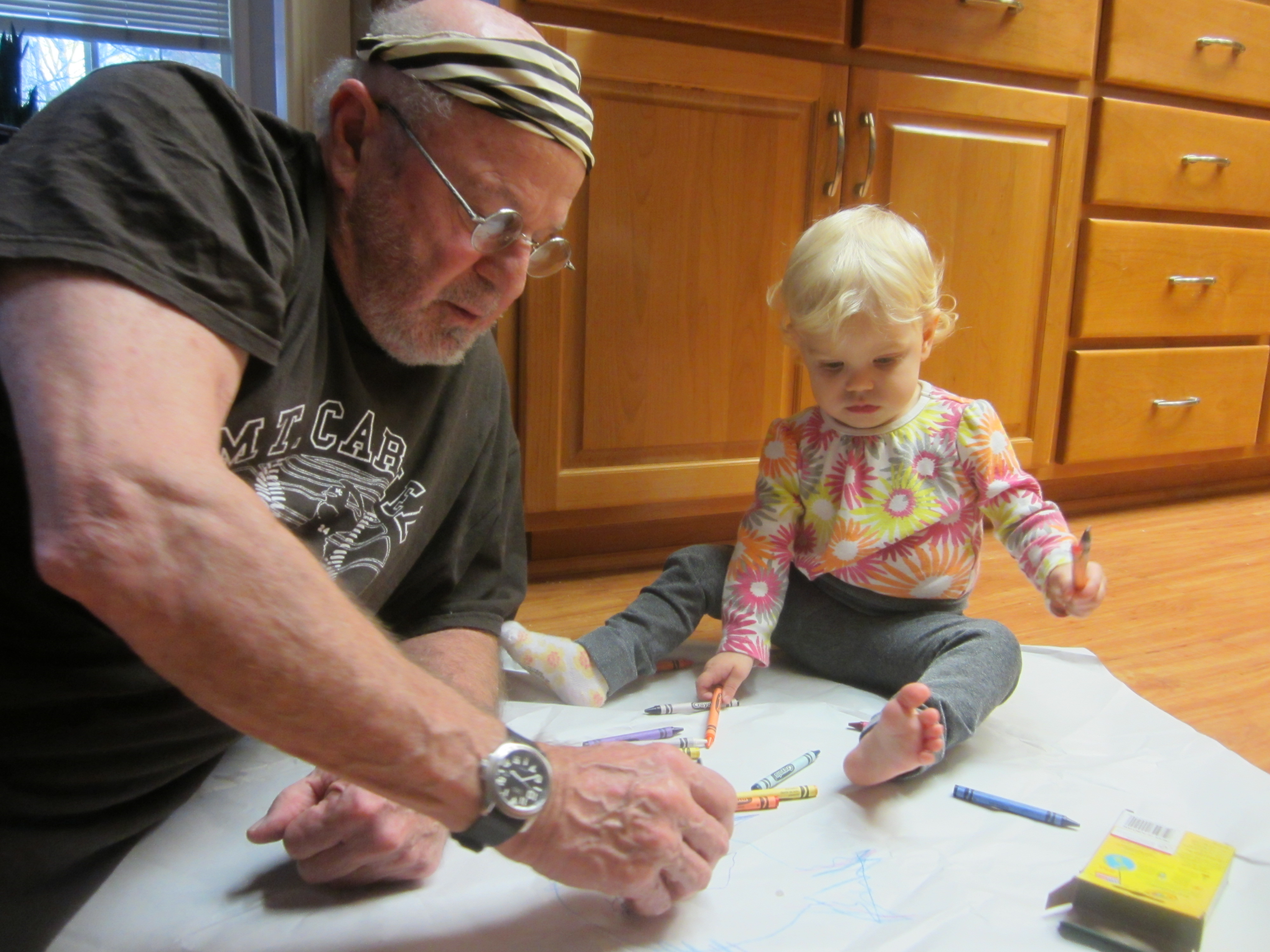 Grandpa Shempy joins Peeper for craft time.