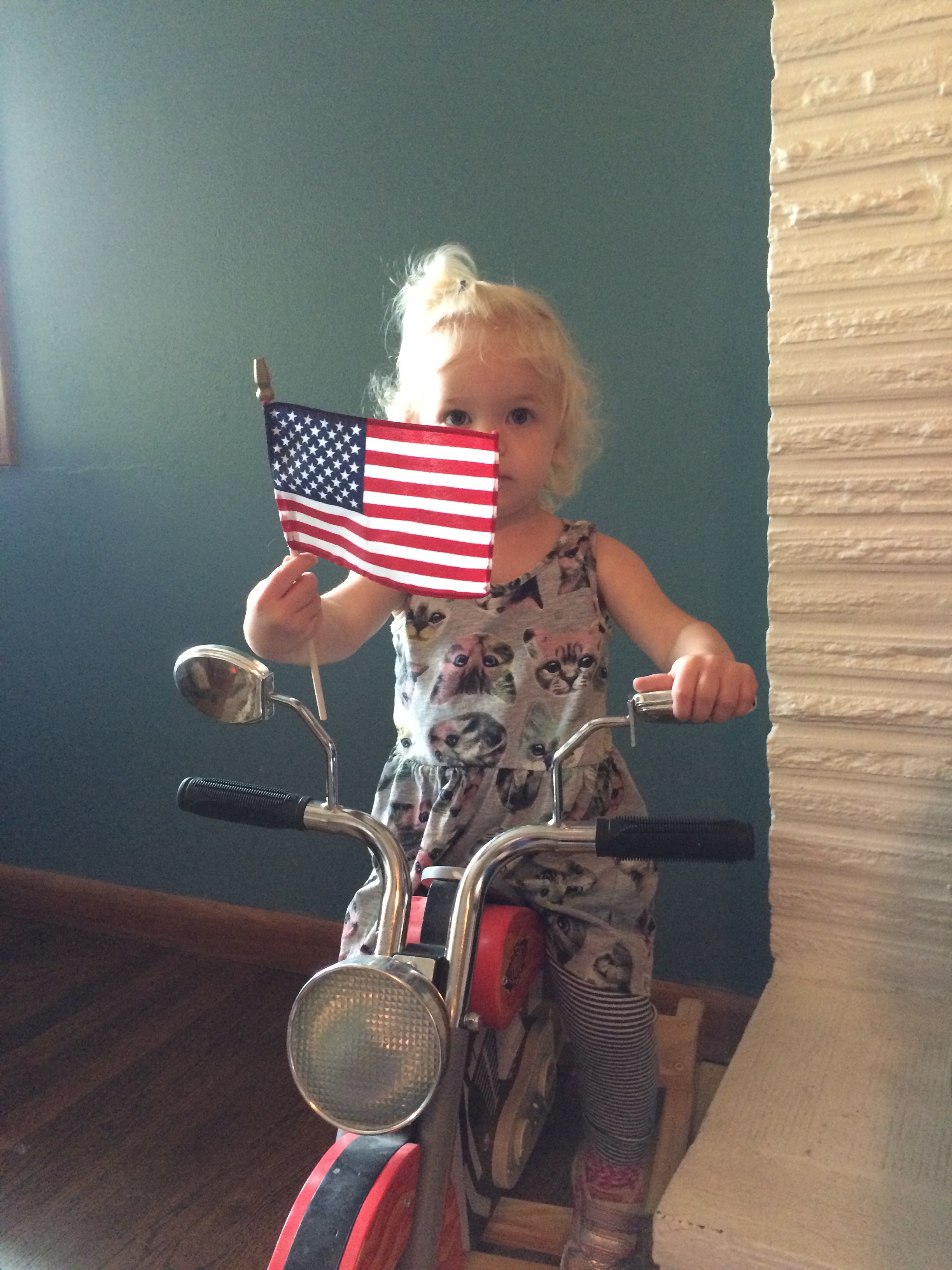 Toddler American flag Memorial Day motorcycle