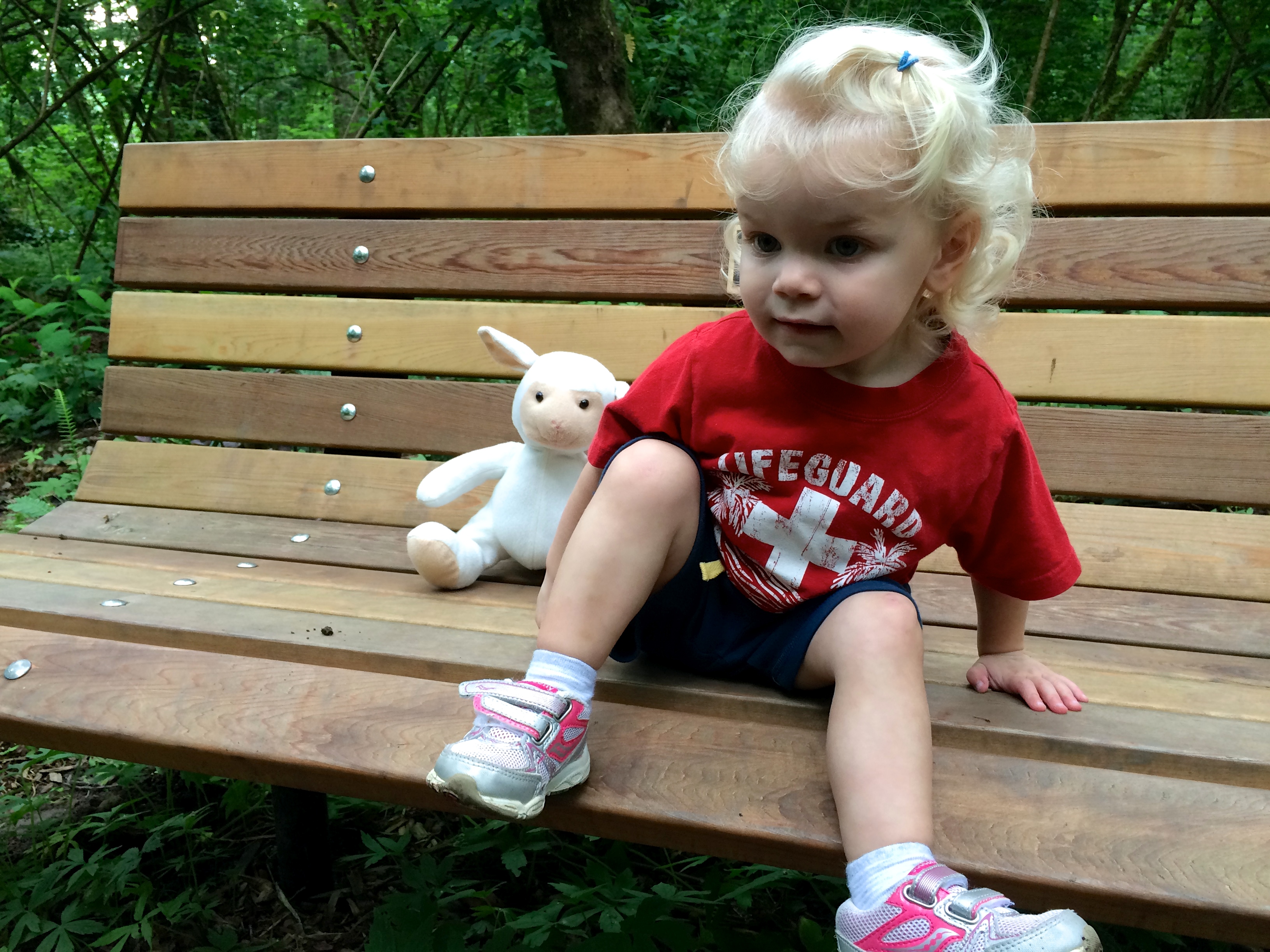 Toddler bench Mary S Young Park sheep lovey