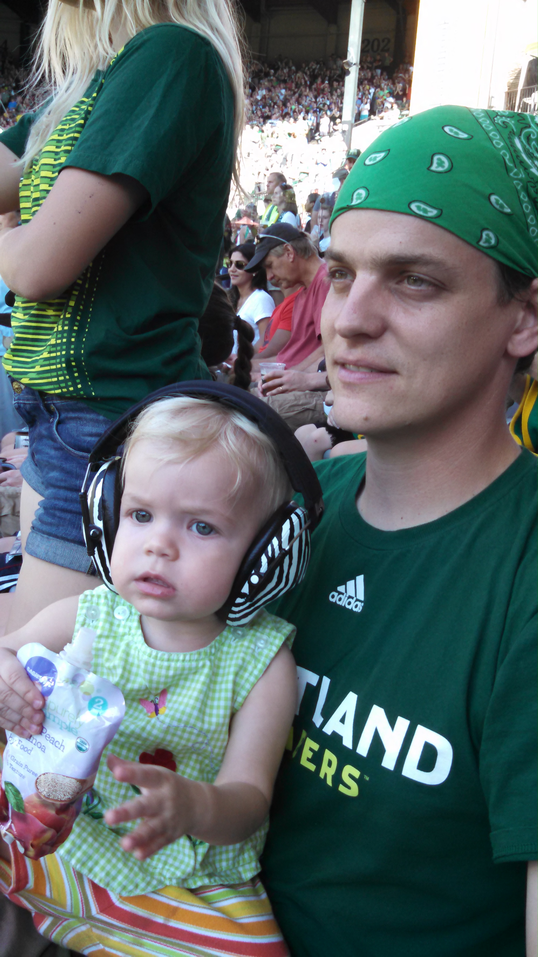 Dad baby Timbers soccer game Portland